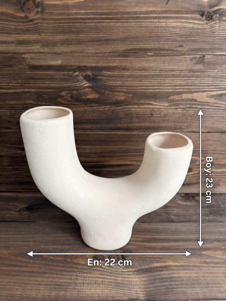 Ham Seramik Arc Çift Ağızlı Vazo — En 22 cm, boy 23 cm