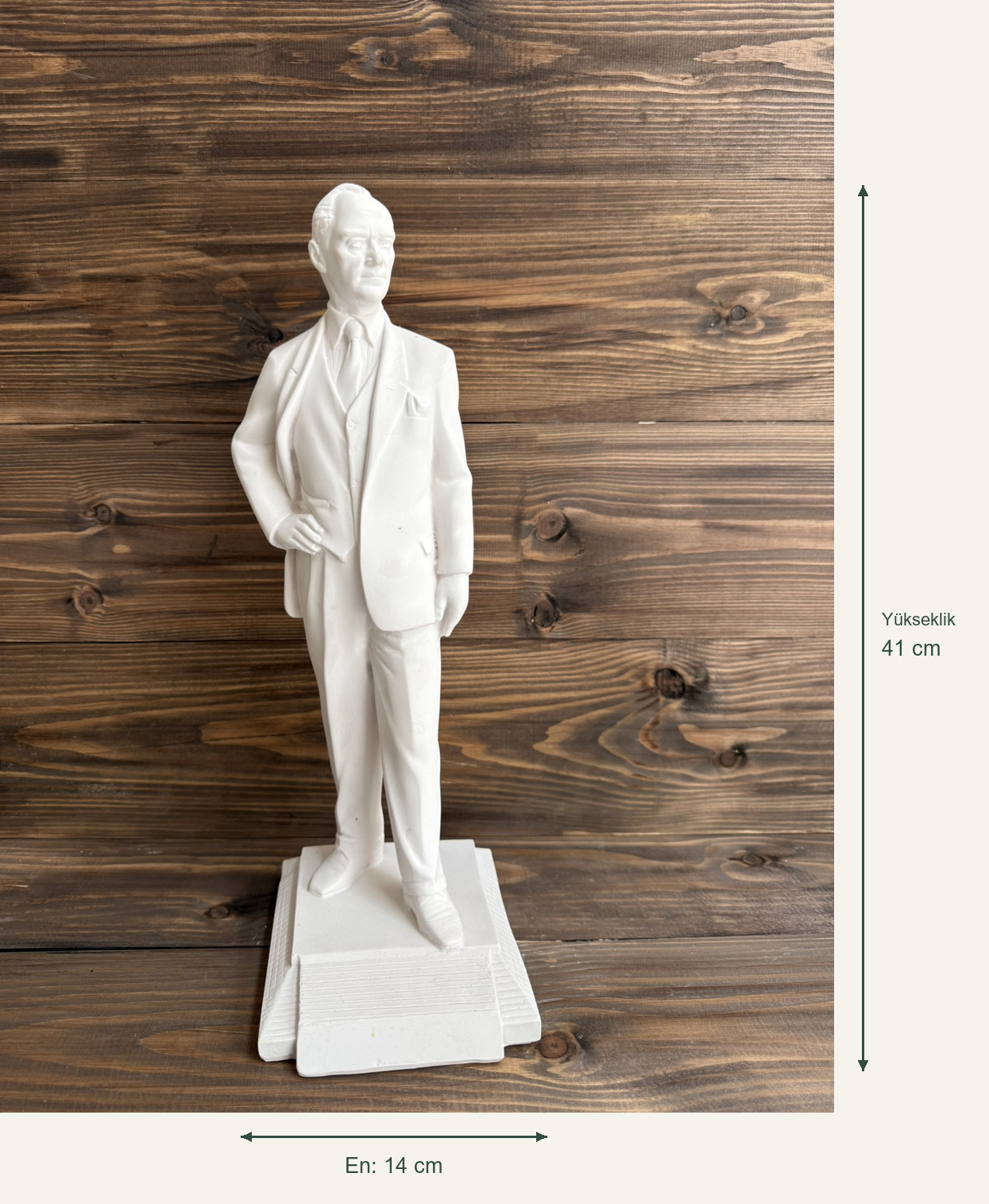 Ham Polyester Atatürk Figürü – Yükseklik: 41 cm; En: 14 cm