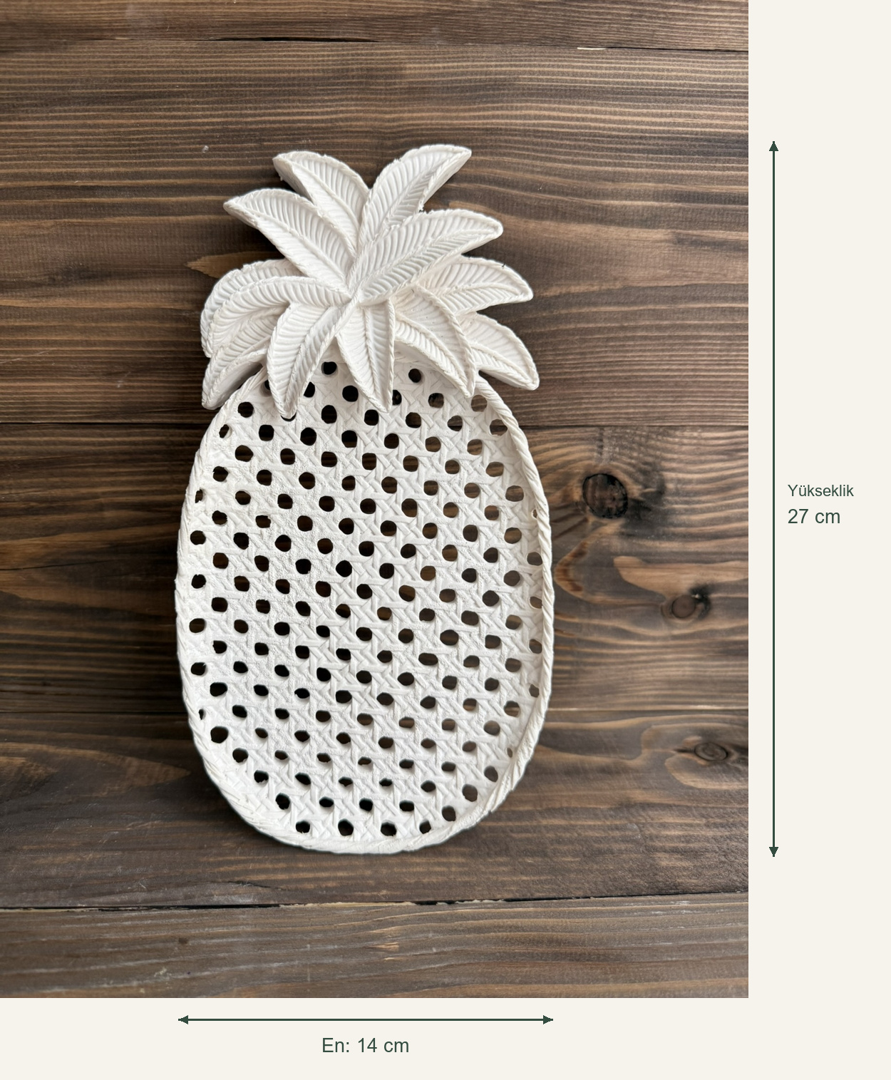 Ham Polyester Dekoratif Ananas Sunumluk – Yükseklik: 27 cm · En: 14 cm