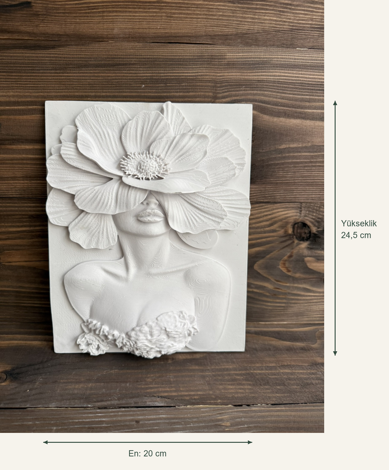Ham Polyester Flora Yüz Pano – Yükseklik: 24,5 cm · En: 20 cm