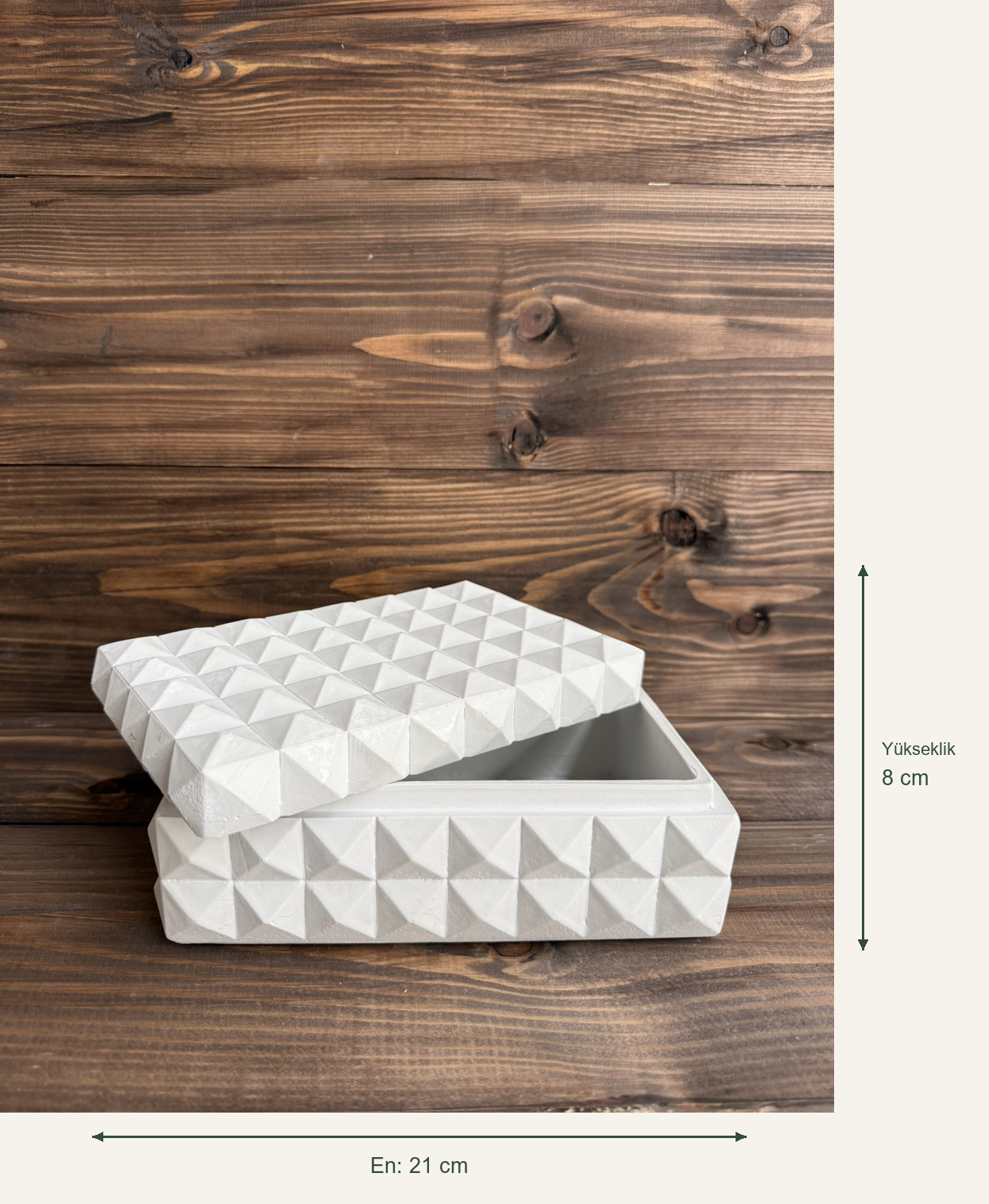 Ham Polyester Kivo Geometrik Kapaklı Kutu – Yükseklik: 8 cm; En: 21 cm