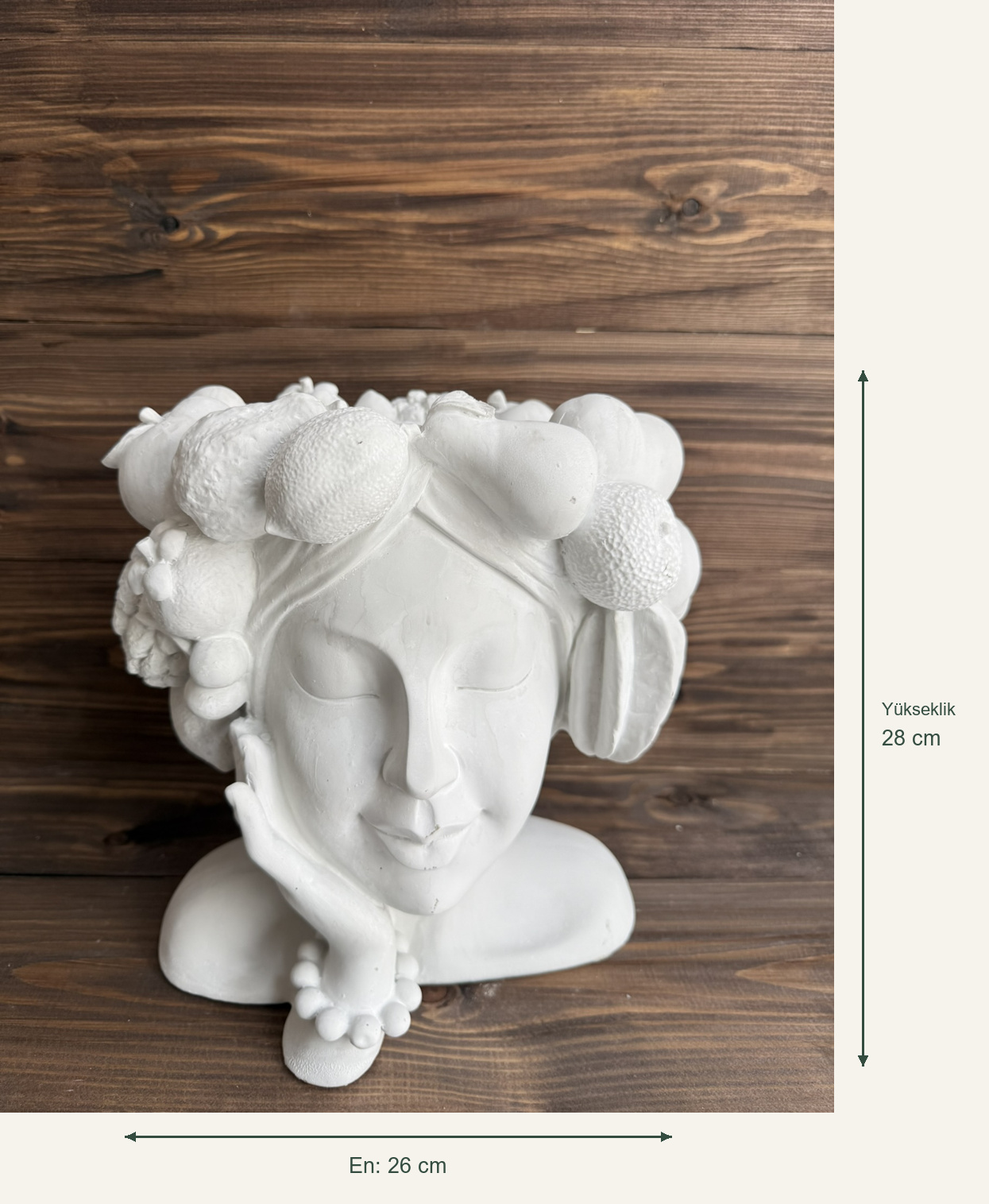 Ham Polyester Meyveli Büst Saksı – Yükseklik: 28 cm; En: 26 cm