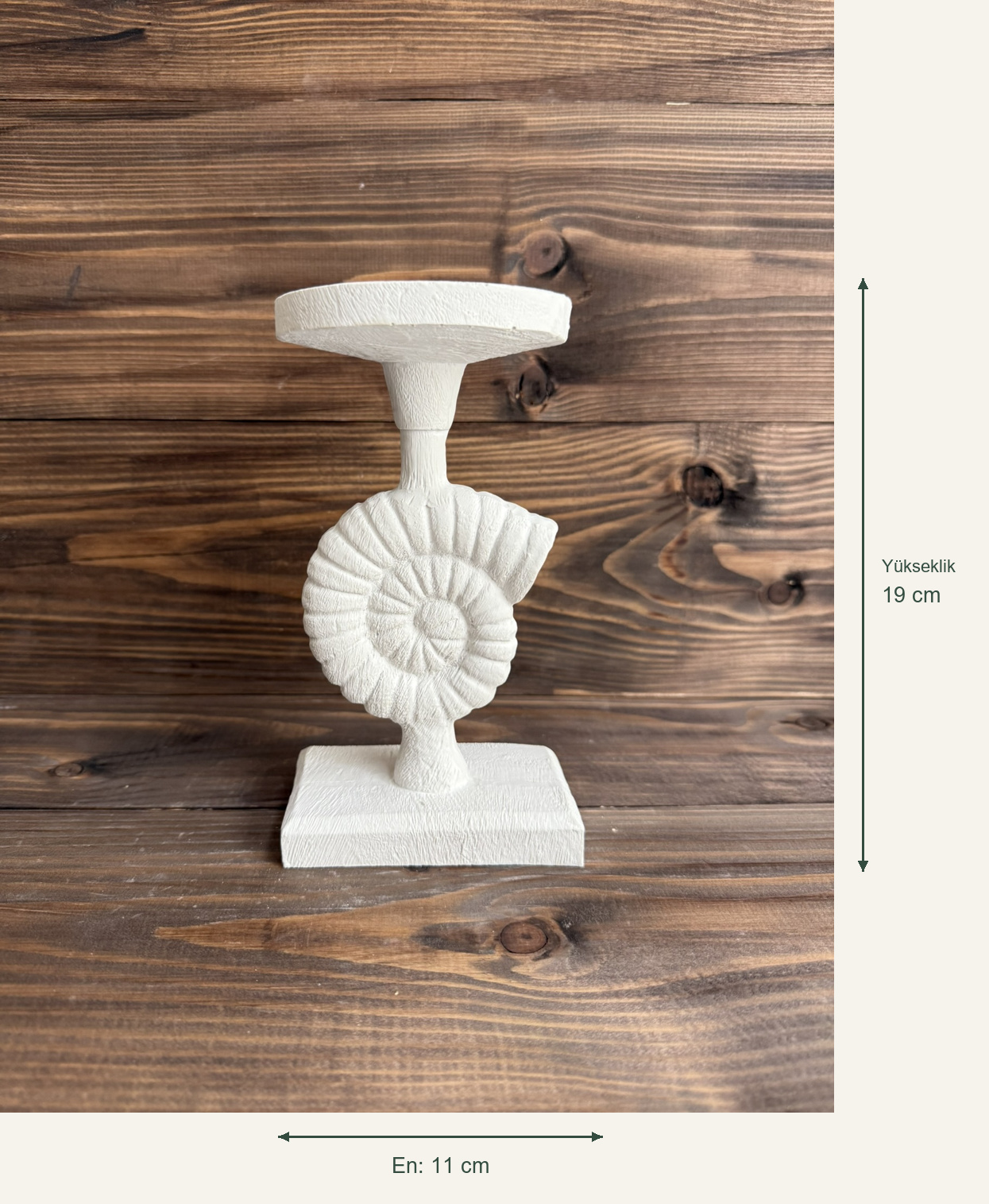 Ham Polyester Nautil Deniz Kabuğu Şamdan – Yükseklik: 19 cm; En: 11 cm