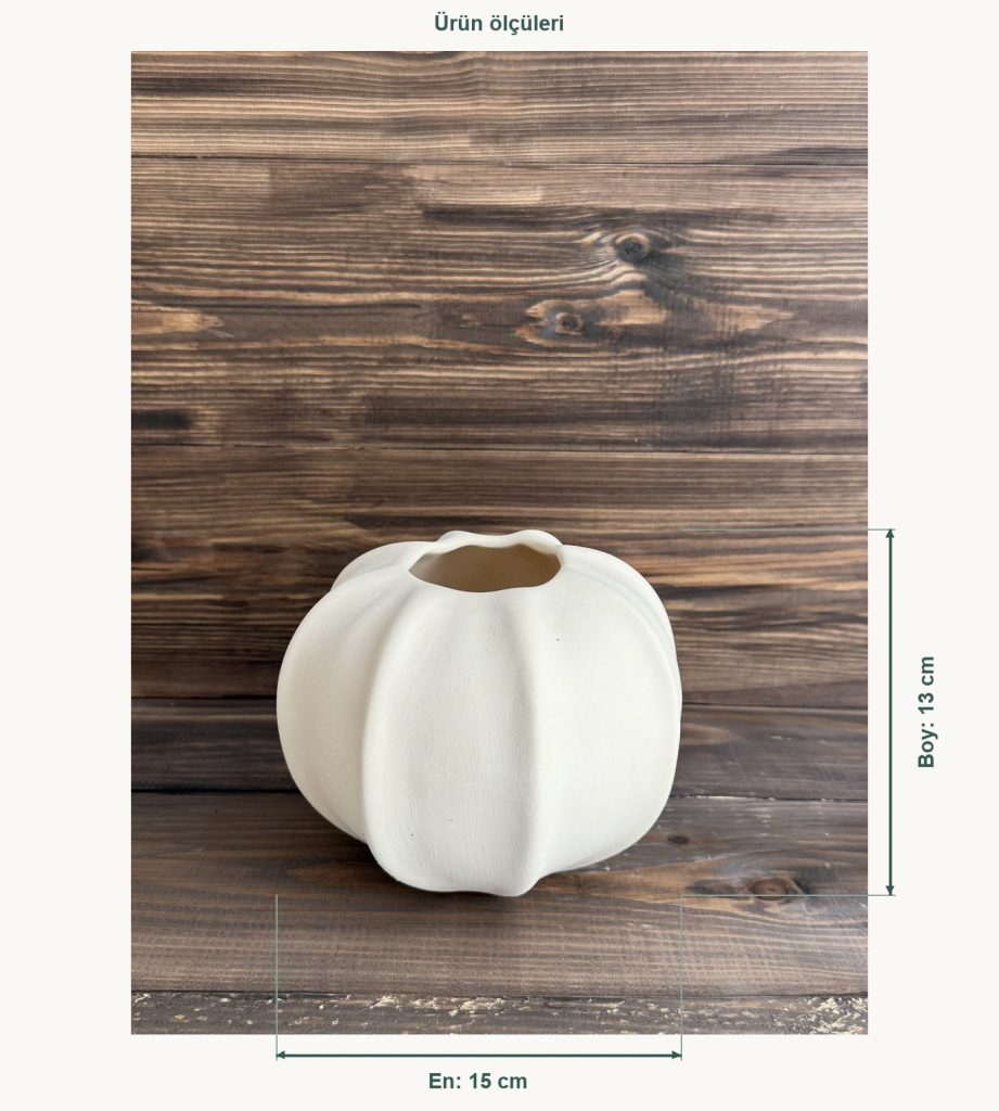 Ham Seramik Bal Kabağı Formlu Vazo - En 15 cm, Boy (Yükseklik) 13 cm