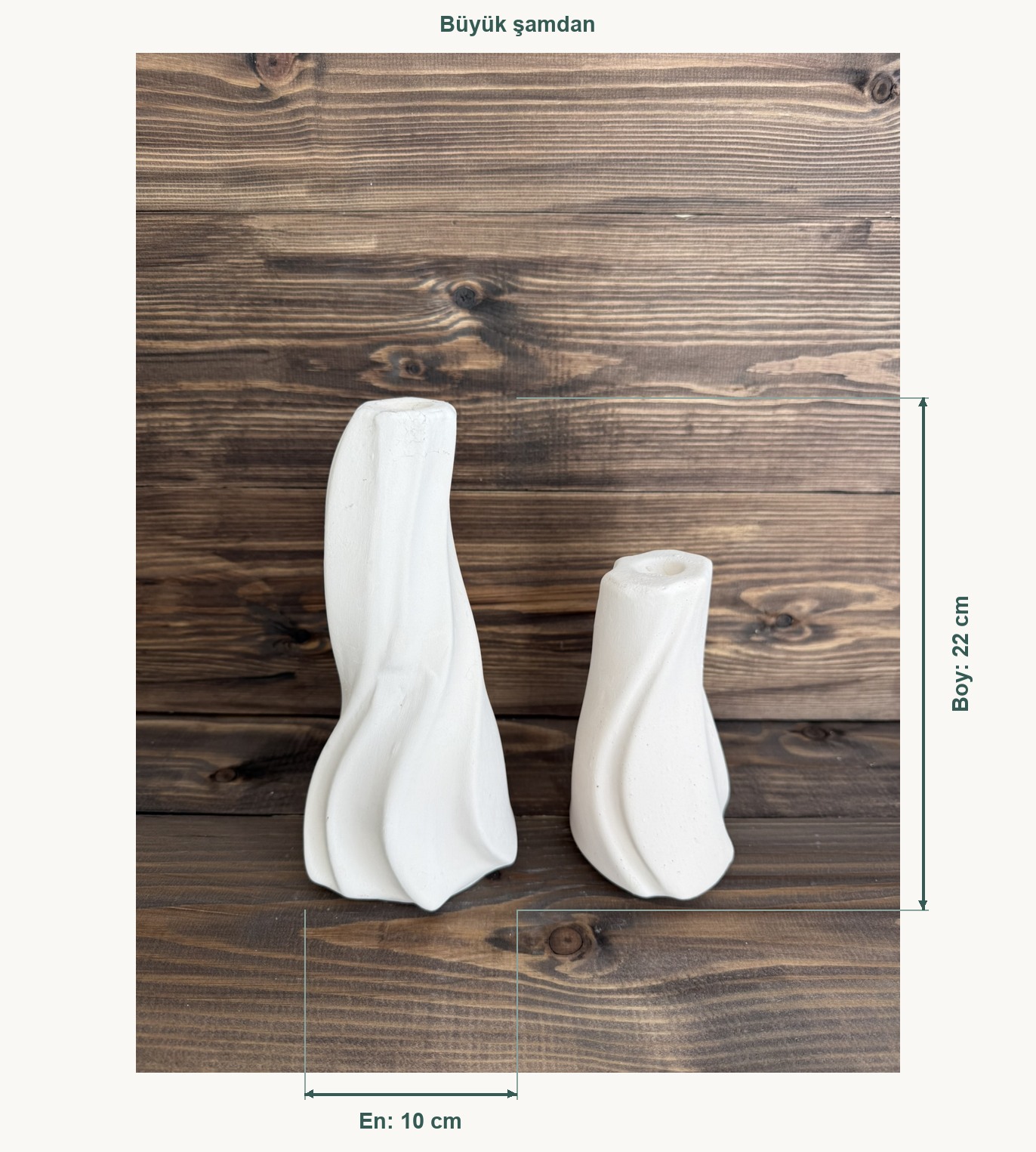 Ham Seramik Dalga Form 2'li Şamdan Seti - En 10 cm, Boy (Yükseklik) 22 cm