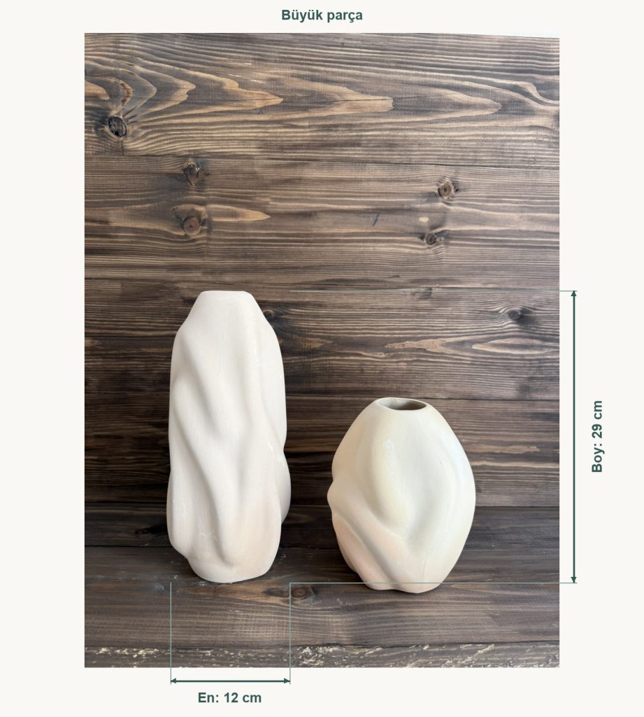 Ham Seramik Dalga Form Vazo 2'li - Büyük En 12 cm, Büyük Boy (Yükseklik) 29 cm, Küçük En 14 cm, Küçük Boy (Yükseklik) 17 cm