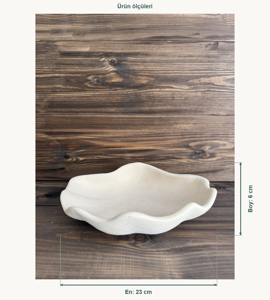 Ham Seramik Dalgalı Form Dekoratif Kase - En 23 cm, Boy (Yükseklik) 6 cm