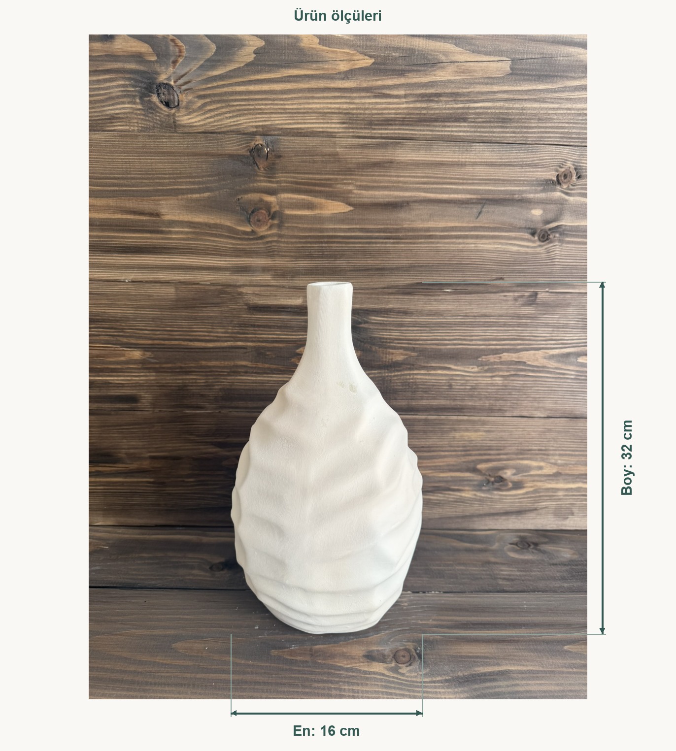Ham Seramik Damla Form Vazo - En 16 cm, Boy (Yükseklik) 32 cm