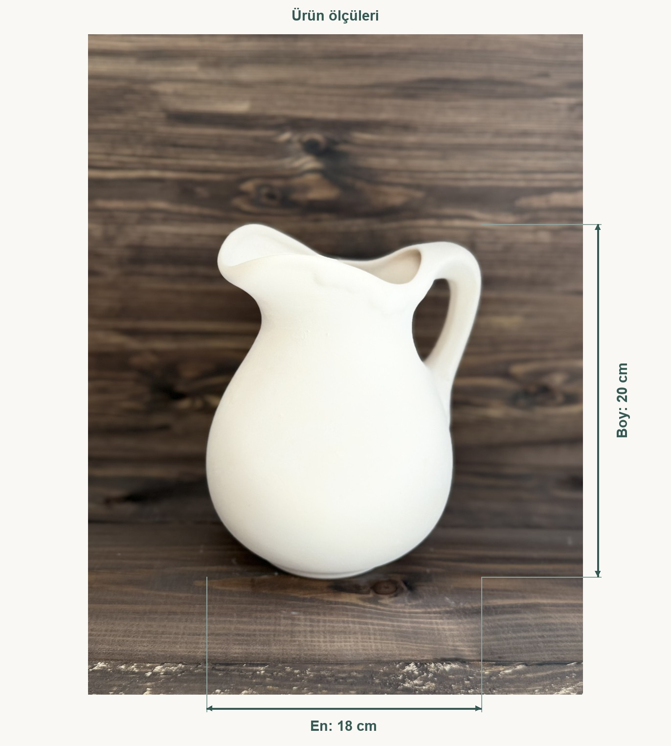 Ham Seramik Dekoratif Sürahi Küçük Vazo - En 18 cm, Boy (Yükseklik) 20 cm