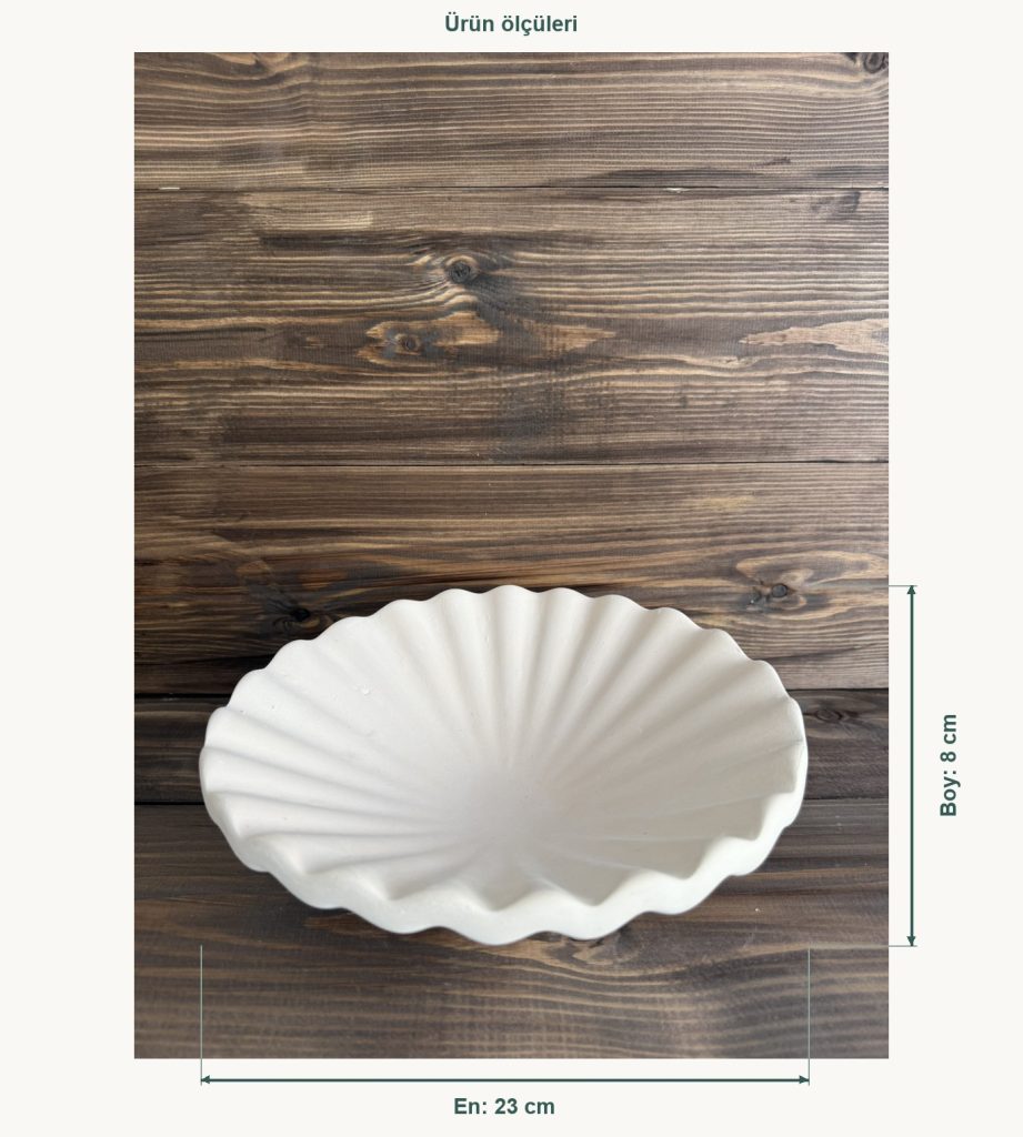 Ham Seramik Deniz Kabuğu Kase - En 23 cm, Boy (Yükseklik) 8 cm
