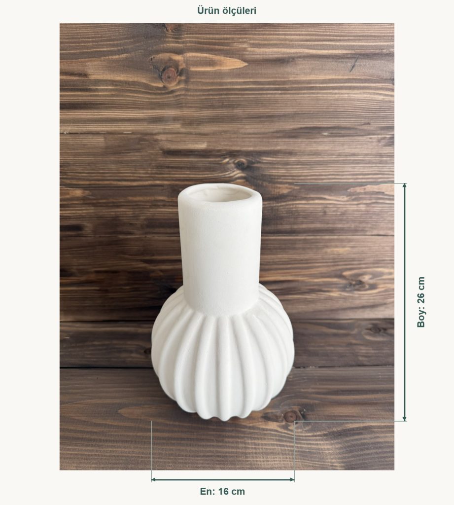 Ham Seramik Dilim Form Vazo - En 16 cm, Boy (Yükseklik) 26 cm