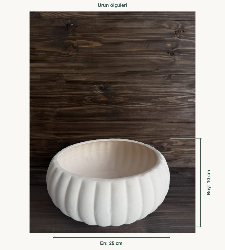 Ham Seramik Dilimli Dekoratif Kase - En 25 cm, Boy (Yükseklik) 10 cm