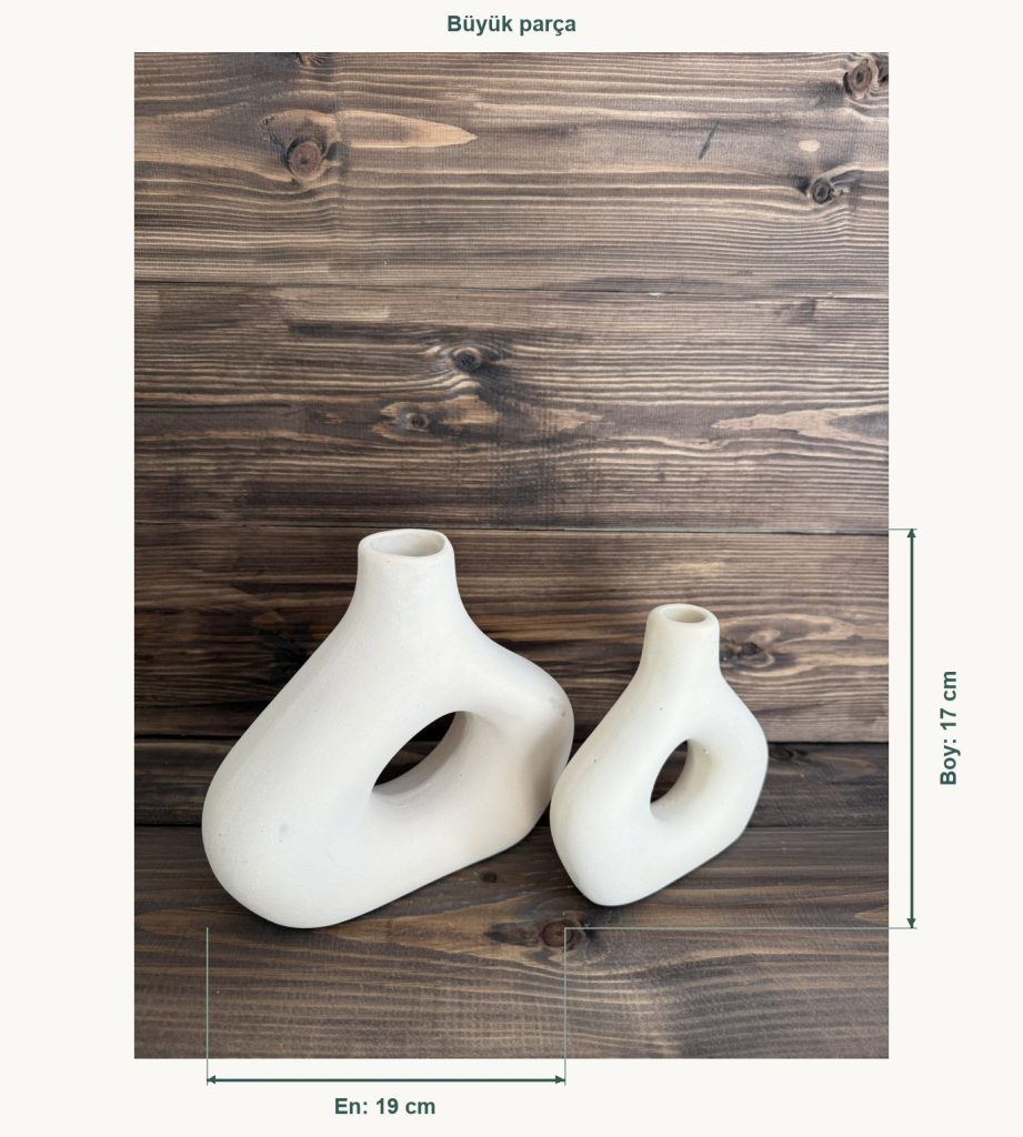 Ham Seramik Dua Form 2'li Vazo Seti - Büyük En 19 cm, Büyük Boy (Yükseklik) 17 cm, Küçük En 14 cm, Küçük Boy (Yükseklik) 14 cm