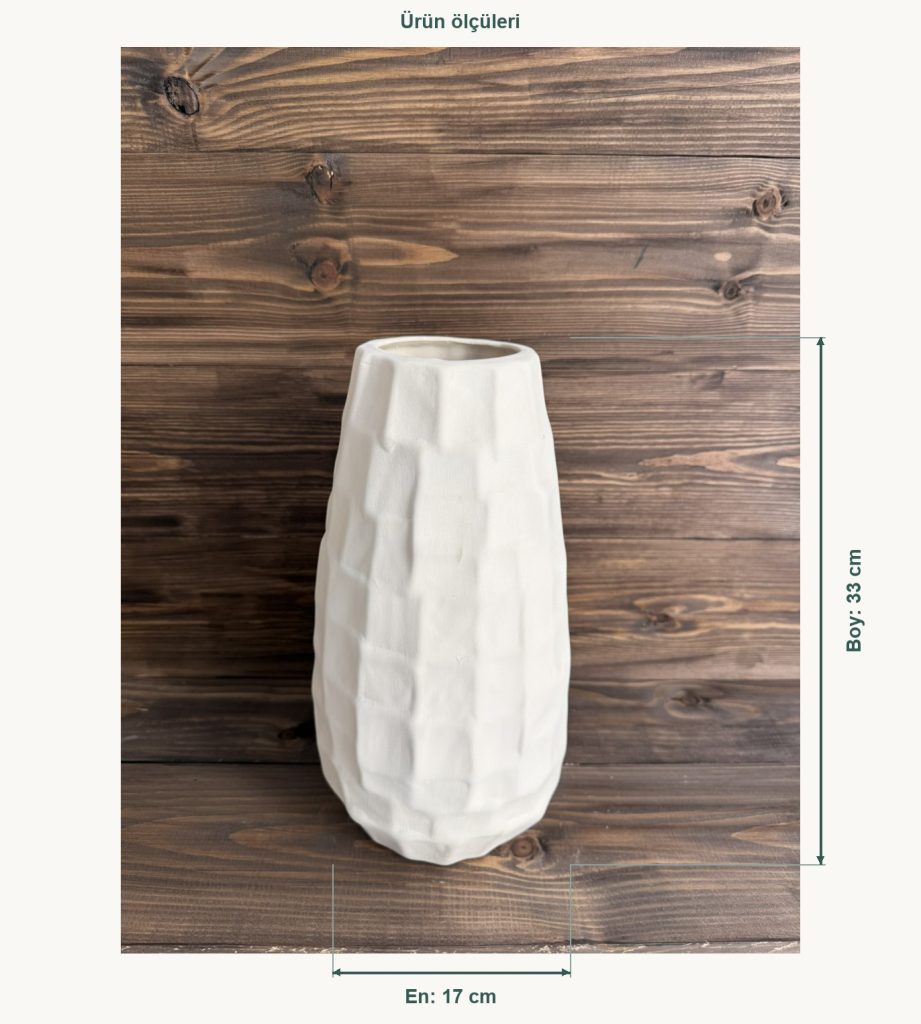 Ham Seramik Facet Vazo Küçük - En 17 cm, Boy (Yükseklik) 33 cm