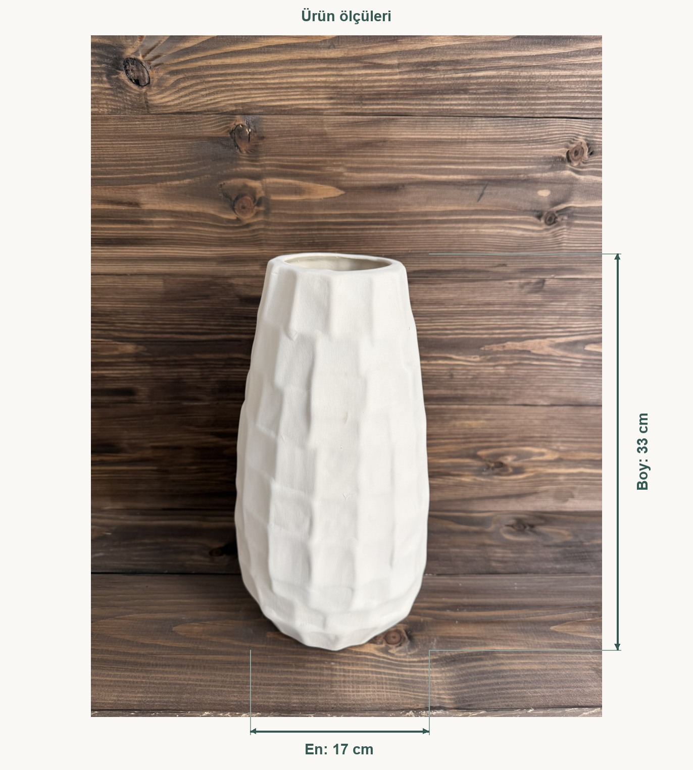 Ham Seramik Facet Vazo Küçük - En 17 cm, Boy (Yükseklik) 33 cm