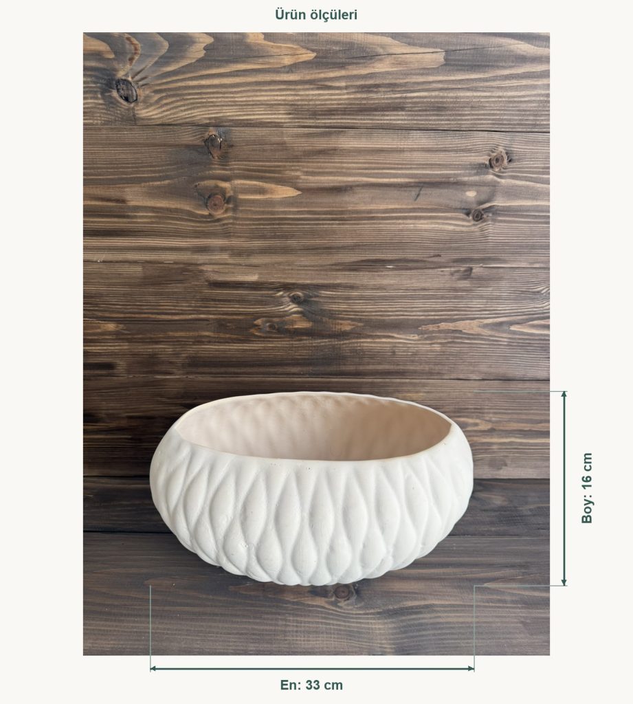Ham Seramik Fitilli Dekoratif Kase - En 33 cm, Boy (Yükseklik) 16 cm