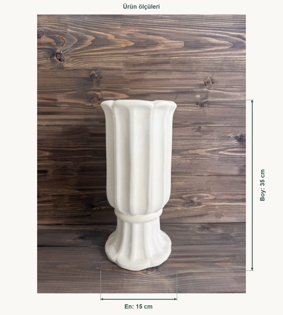 Ham Seramik Flora Ayaklı Vazo Büyük - En 15 cm, Boy (Yükseklik) 35 cm