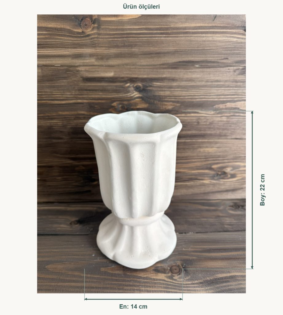 Ham Seramik Flora Ayaklı Vazo Küçük - En 14 cm, Boy (Yükseklik) 22 cm