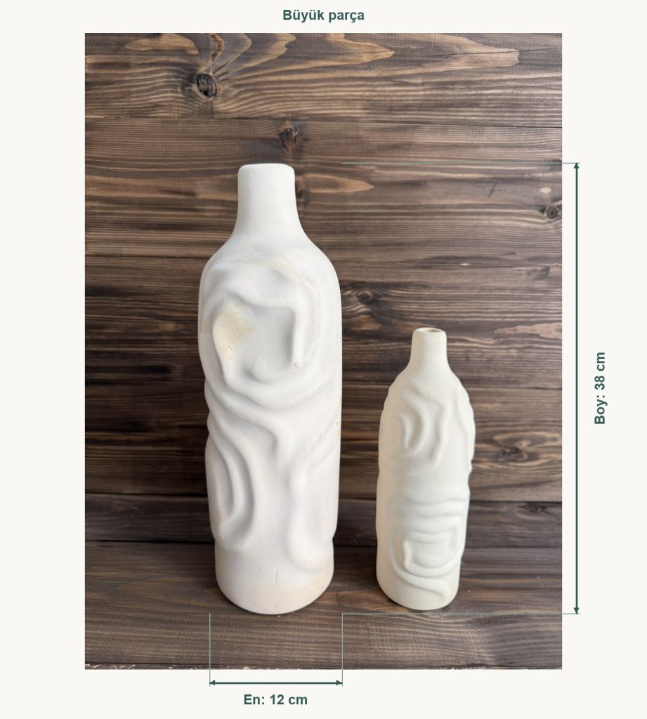 Ham Seramik Flow Vazo 2'li - Büyük En 12 cm, Büyük Boy (Yükseklik) 38 cm, Küçük En 8 cm, Küçük Boy (Yükseklik) 25 cm