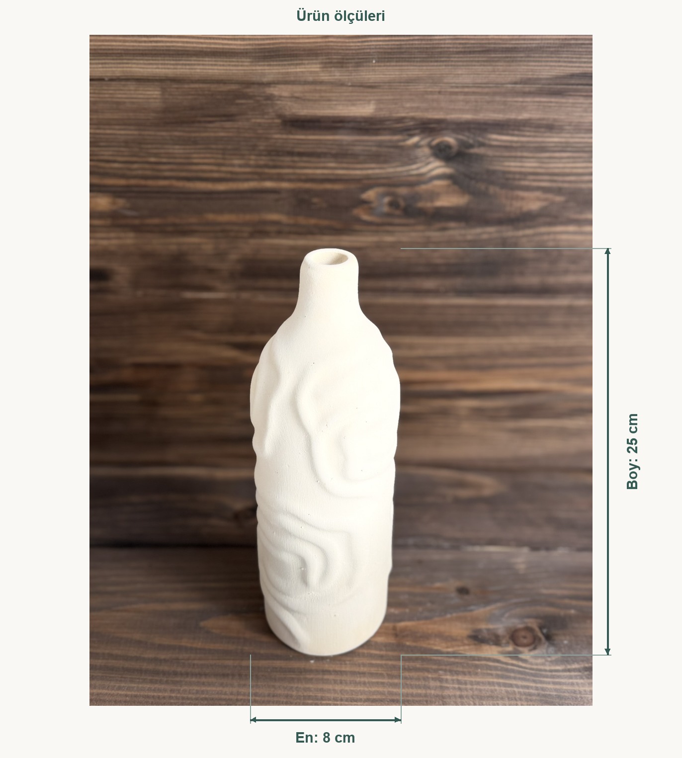 Ham Seramik Flow Vazo Küçük - En 8 cm, Boy (Yükseklik) 25 cm