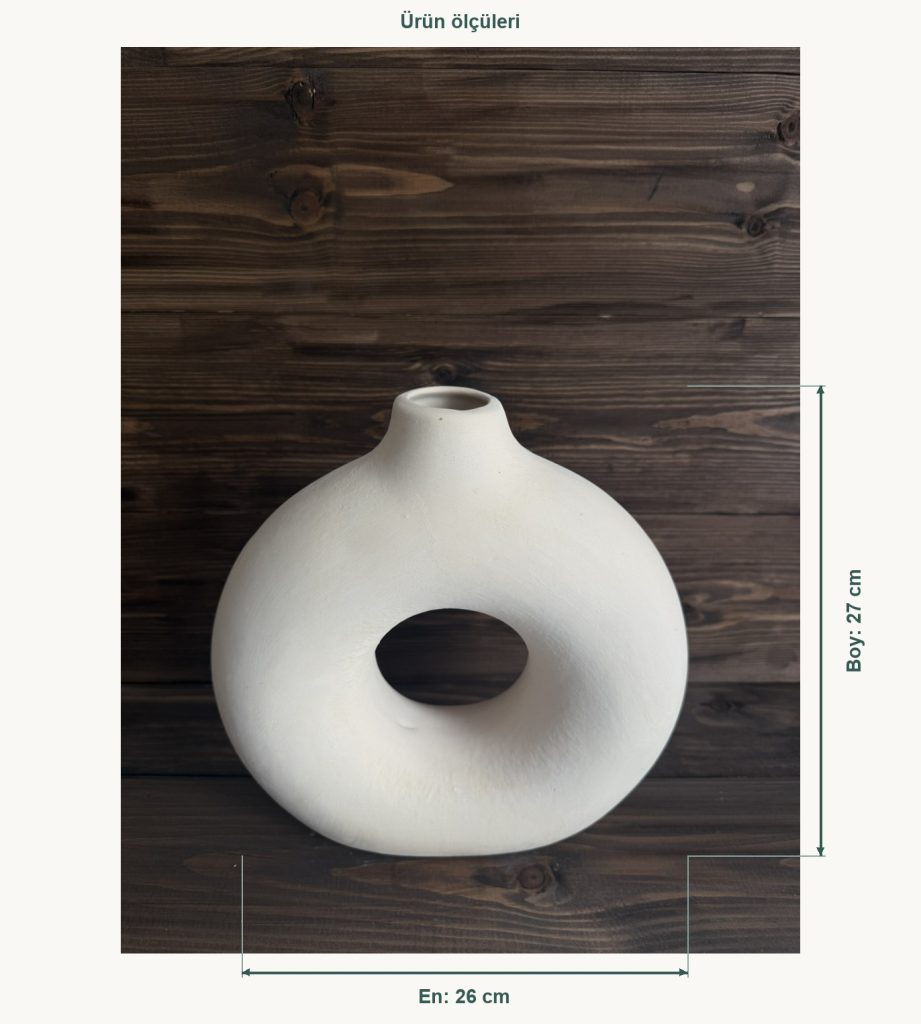 Ham Seramik Halka Form Dekoratif Vazo - En 26 cm, Boy (Yükseklik) 27 cm