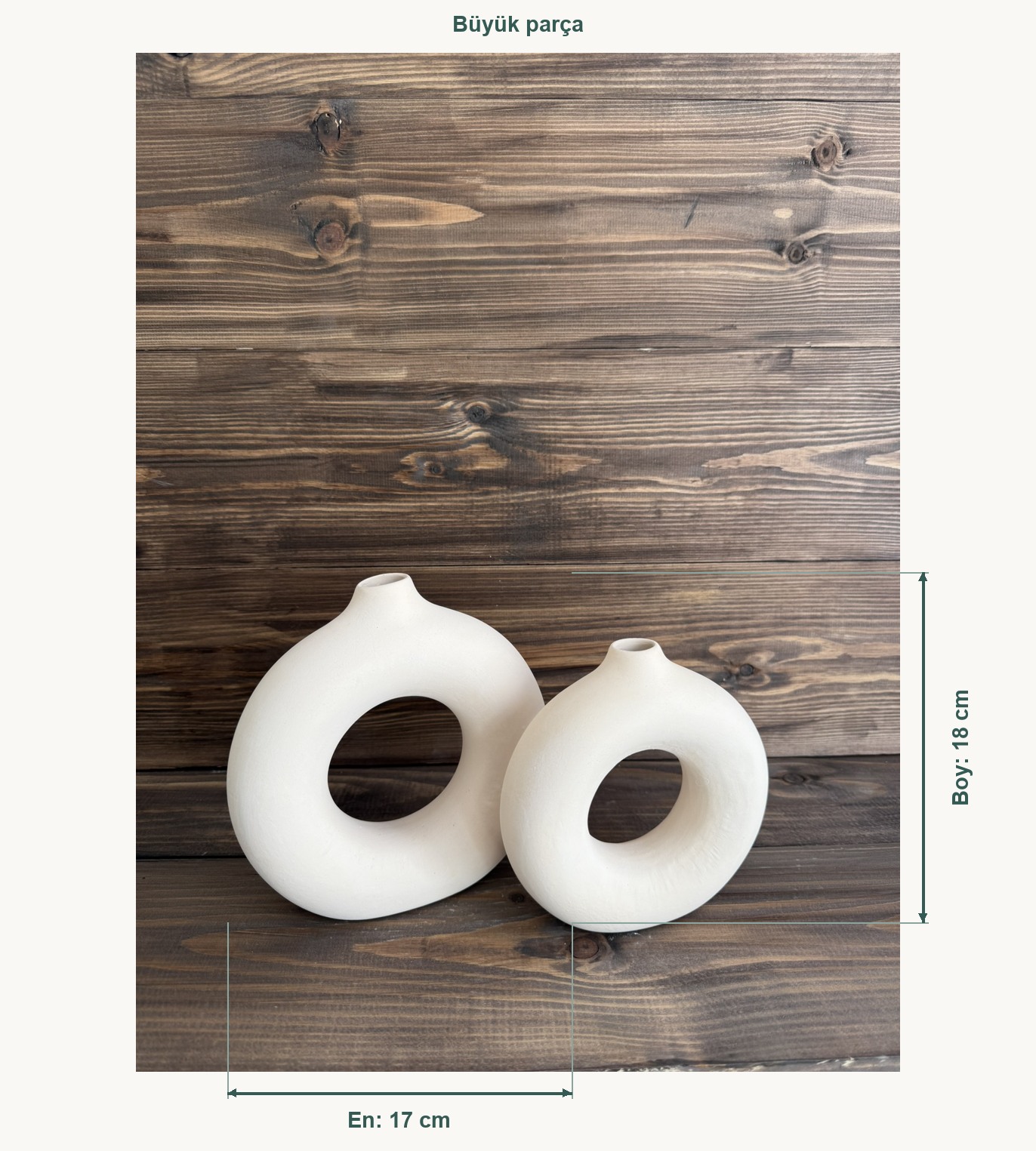 Ham Seramik Halka Vazo 2'li - Büyük En 17 cm, Büyük Boy (Yükseklik) 18 cm, Küçük En 13 cm, Küçük Boy (Yükseklik) 15 cm