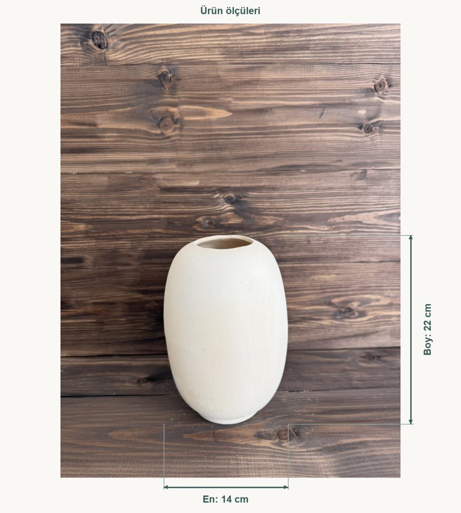 Ham Seramik Kapsül Vazo Büyük - En 14 cm, Boy (Yükseklik) 22 cm
