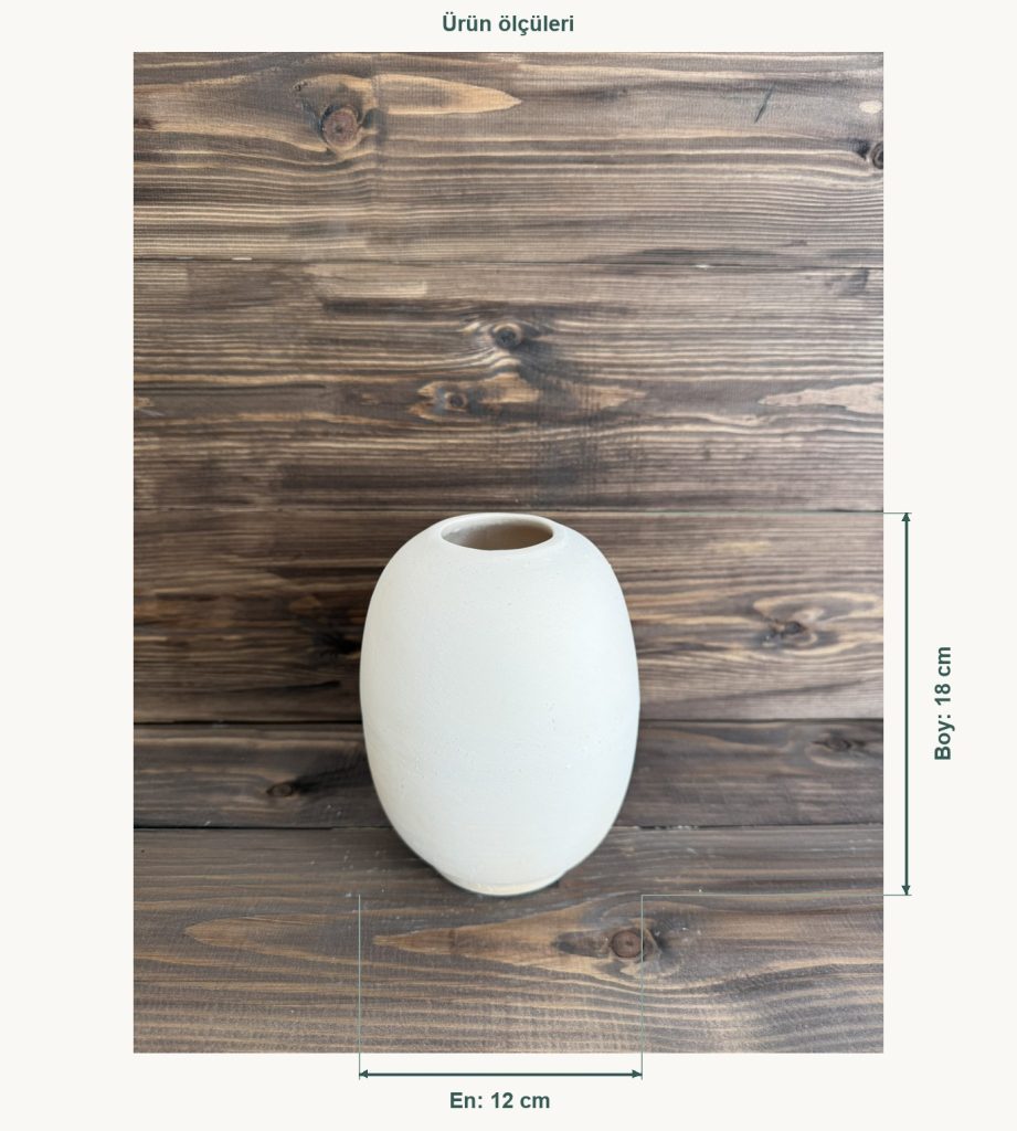 Ham Seramik Kapsül Vazo Küçük - En 12 cm, Boy (Yükseklik) 18 cm
