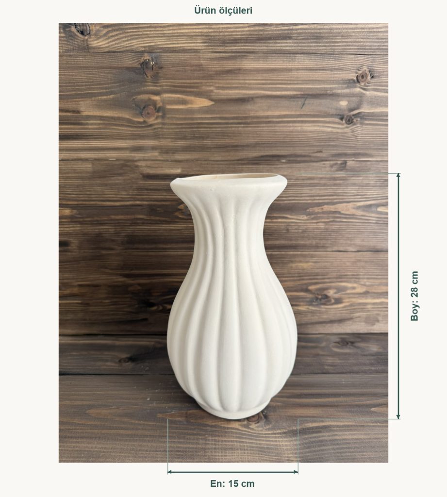 Ham Seramik Lale Form Vazo - En 15 cm, Boy (Yükseklik) 28 cm