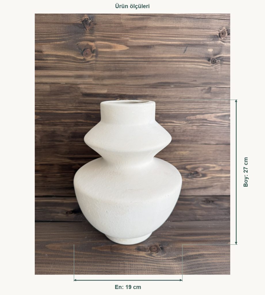 Ham Seramik Milo Dekoratif Vazo - En 19 cm, Boy (Yükseklik) 27 cm