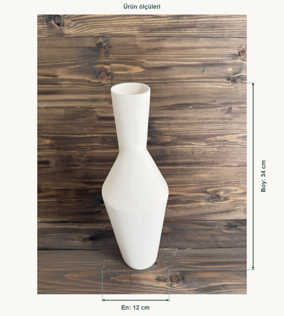 Ham Seramik Mira Vazo - En 12 cm, Boy (Yükseklik) 34 cm