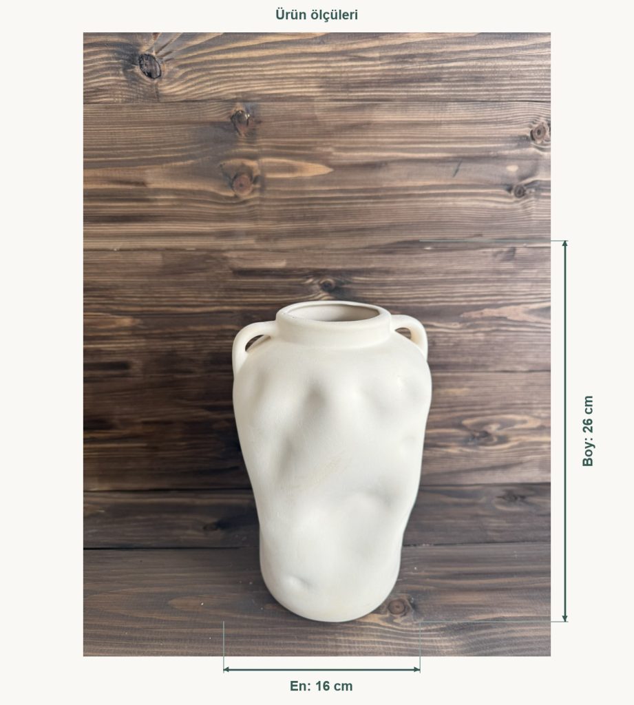 Ham Seramik Modern Amfora Vazo - En 16 cm, Boy (Yükseklik) 26 cm
