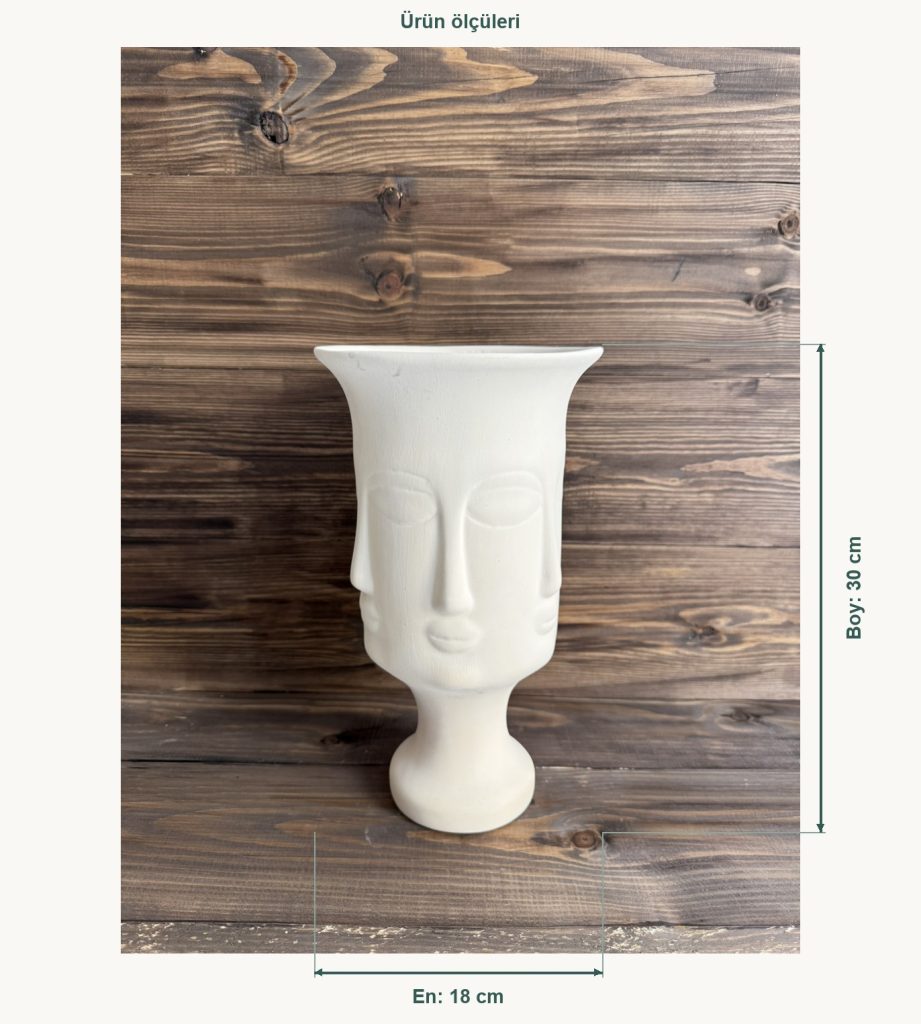 Ham Seramik Modern Yüz Figürlü Vazo - En 18 cm, Boy (Yükseklik) 30 cm