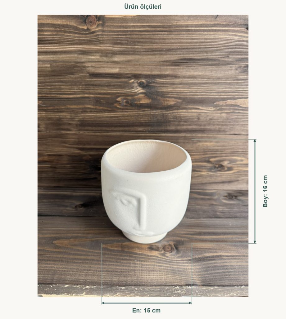 Ham Seramik Noma Yüz Vazo - En 15 cm, Boy (Yükseklik) 16 cm