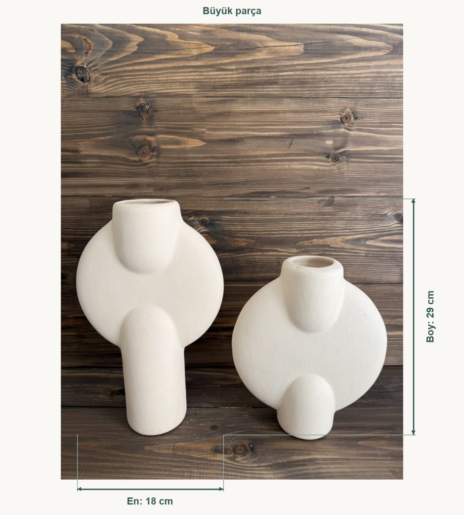 Ham Seramik Orb Form Vazo 2'li Set - Büyük En 18 cm, Büyük Boy (Yükseklik) 29 cm, Küçük En 18 cm, Küçük Boy (Yükseklik) 22 cm