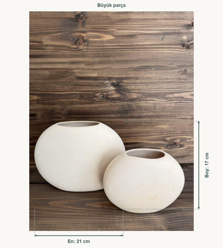 Ham Seramik Ova Vazo 2'li - Büyük En 21 cm, Büyük Boy (Yükseklik) 17 cm, Küçük En 16 cm, Küçük Boy (Yükseklik) 13 cm