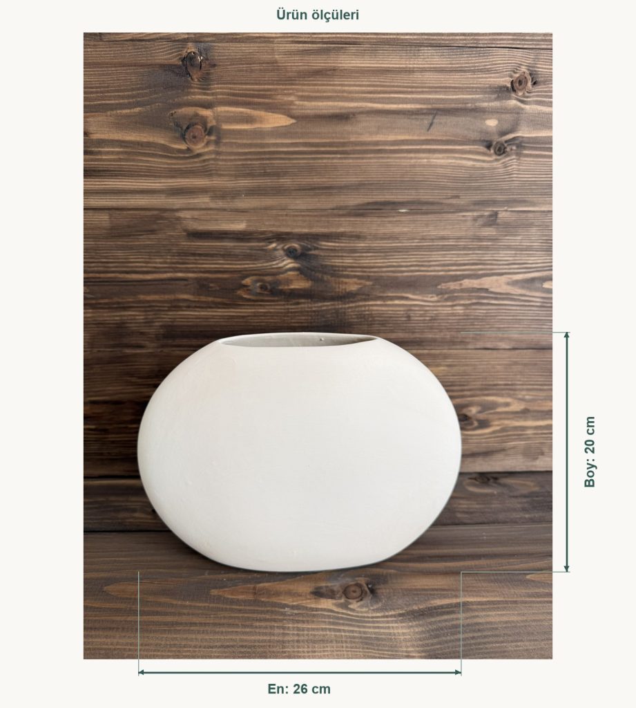 Ham Seramik Ova Vazo - En 26 cm, Boy (Yükseklik) 20 cm