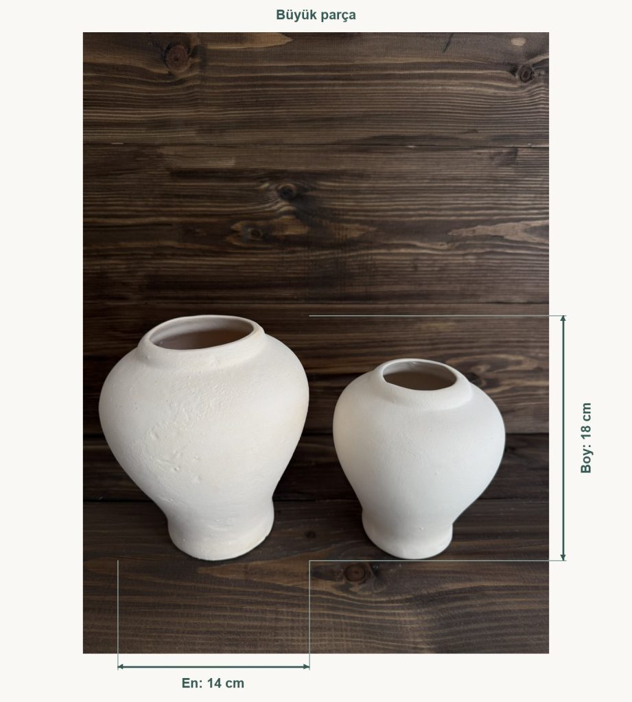 Ham Seramik Oval Küp Vazo 2'li Set - Büyük En 14 cm, Büyük Boy (Yükseklik) 18 cm, Küçük En 11 cm, Küçük Boy (Yükseklik) 15 cm