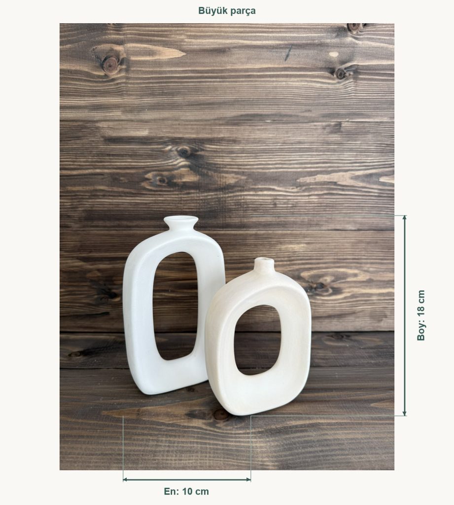 Ham Seramik Portal 2'li Vazo Seti - Büyük En 10 cm, Büyük Boy (Yükseklik) 18 cm, Küçük En 10 cm, Küçük Boy (Yükseklik) 15 cm