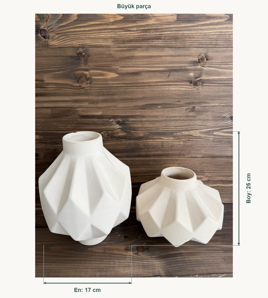 Ham Seramik Prizma Vazo 2'li - Büyük En 17 cm, Büyük Boy (Yükseklik) 25 cm, Küçük En 18 cm, Küçük Boy (Yükseklik) 16 cm