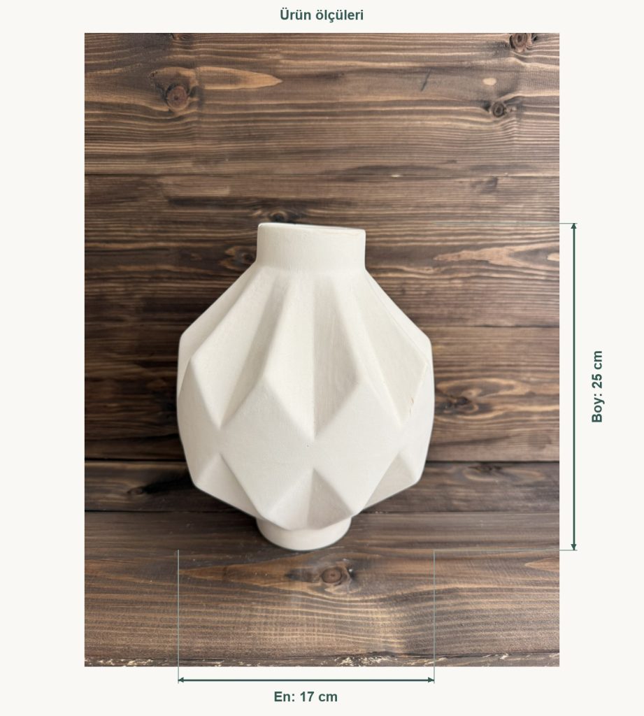 Ham Seramik Prizma Vazo Büyük - En 17 cm, Boy (Yükseklik) 25 cm
