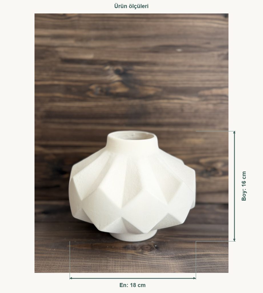 Ham Seramik Prizma Vazo Küçük - En 18 cm, Boy (Yükseklik) 16 cm