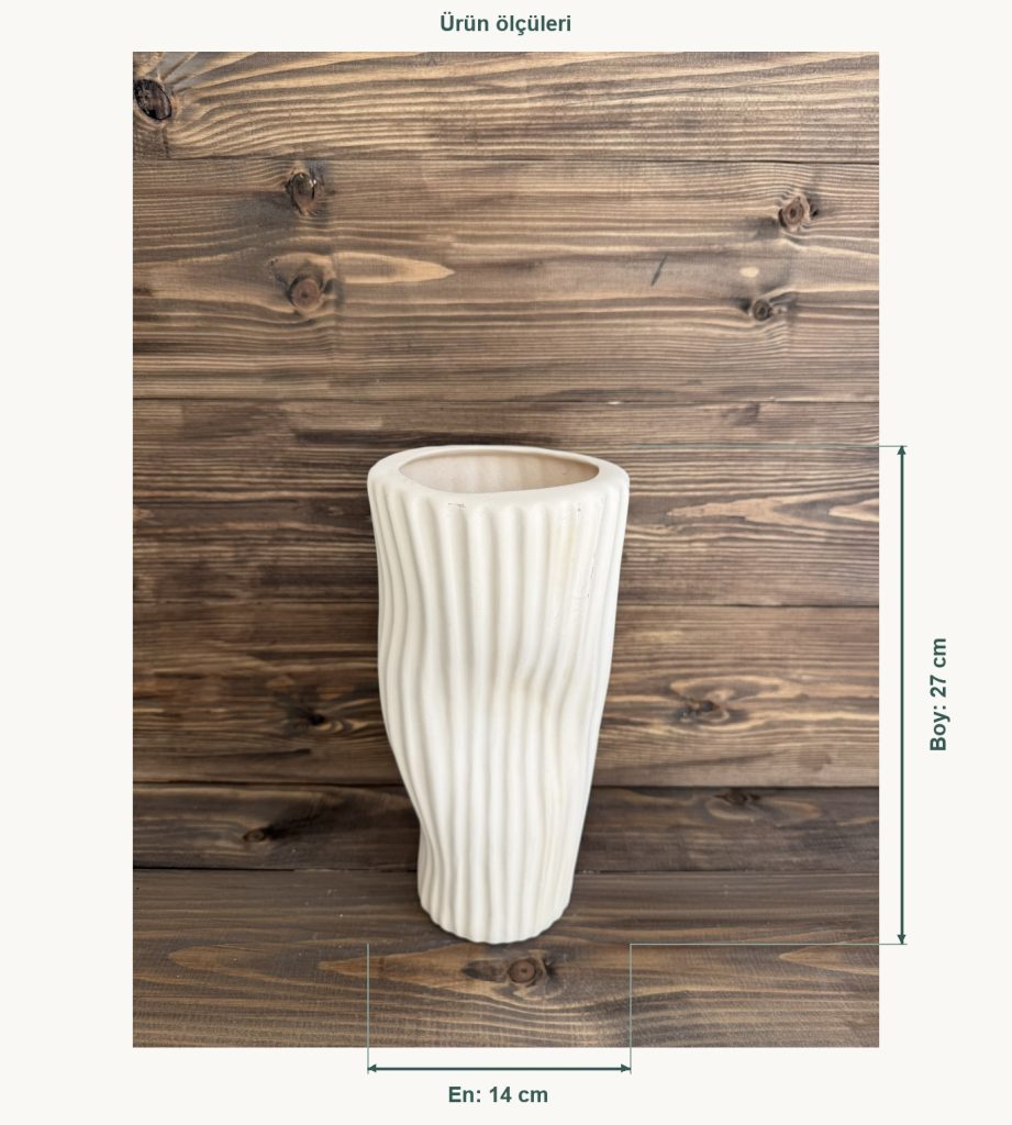 Ham Seramik Rib Vazo - En 14 cm, Boy (Yükseklik) 27 cm