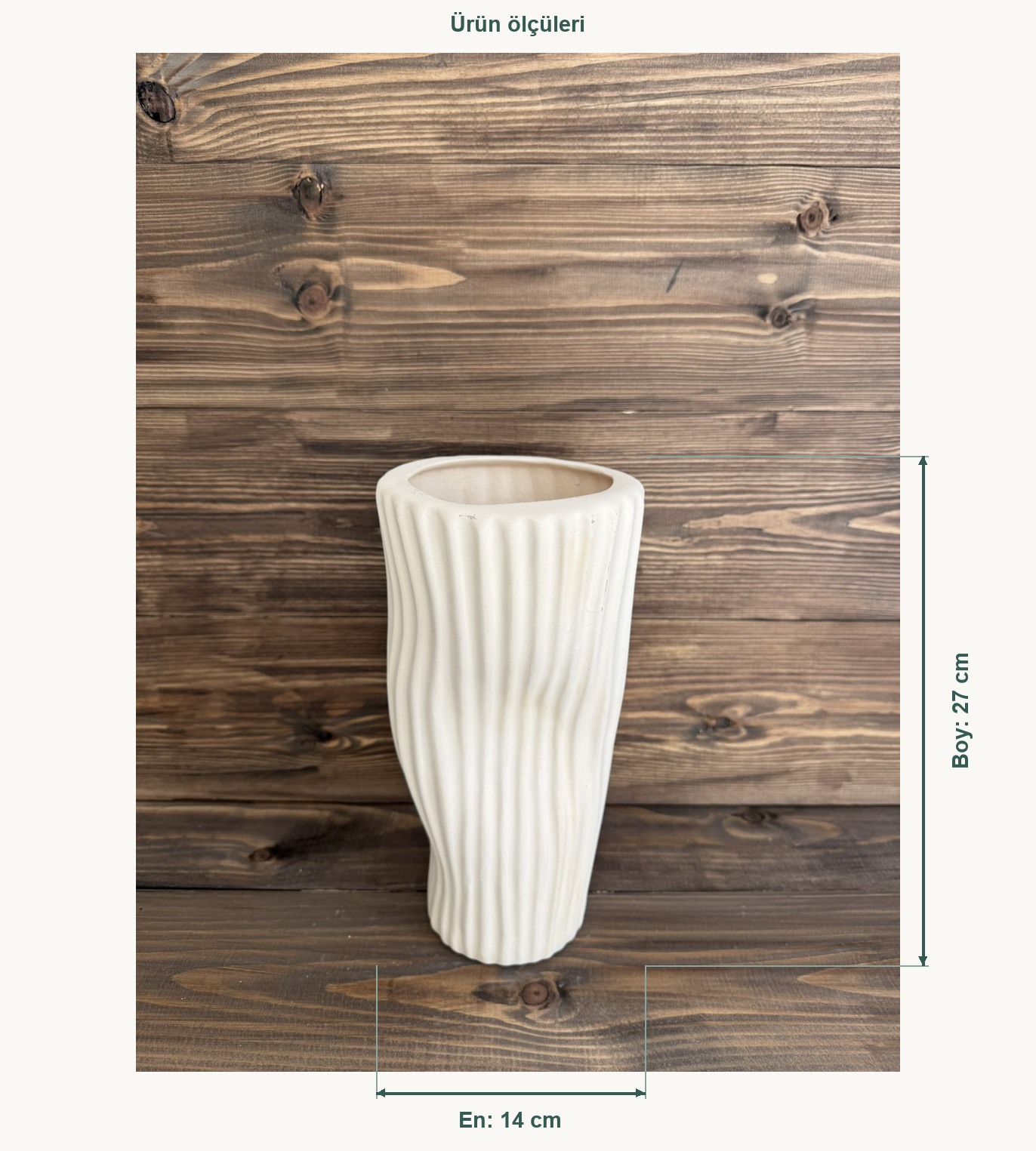 Ham Seramik Rib Vazo - En 14 cm, Boy (Yükseklik) 27 cm