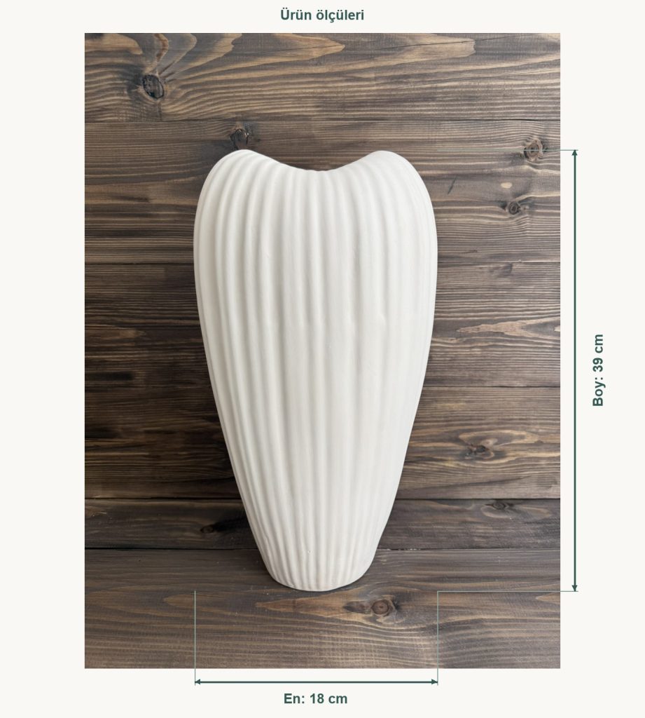 Ham Seramik Riva Dokulu Vazo - En 18 cm, Boy (Yükseklik) 39 cm