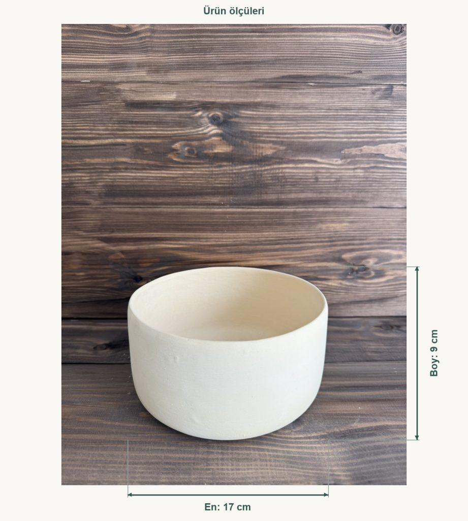 Ham Seramik Silindir Form Dekoratif Kase - En 17 cm, Boy (Yükseklik) 9 cm