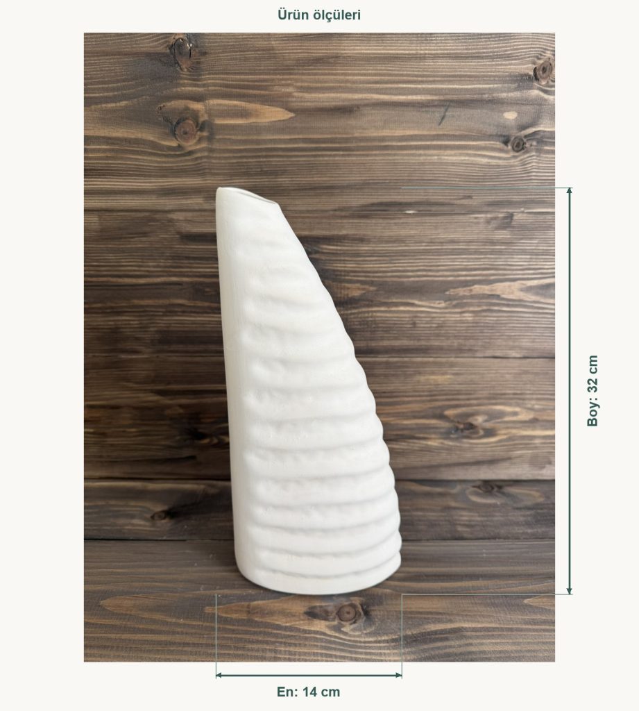 Ham Seramik Slope Dokulu Vazo - En 14 cm, Boy (Yükseklik) 32 cm