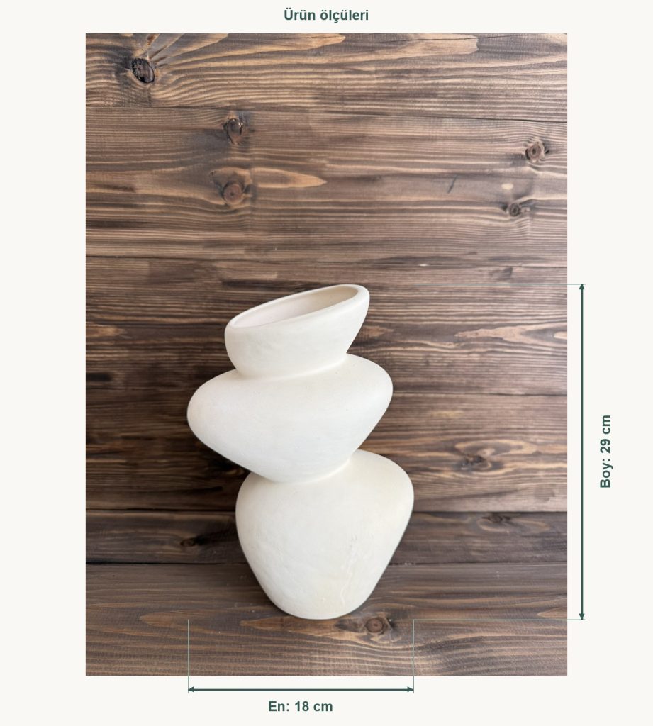 Ham Seramik Stack Form Vazo - En 18 cm, Boy (Yükseklik) 29 cm