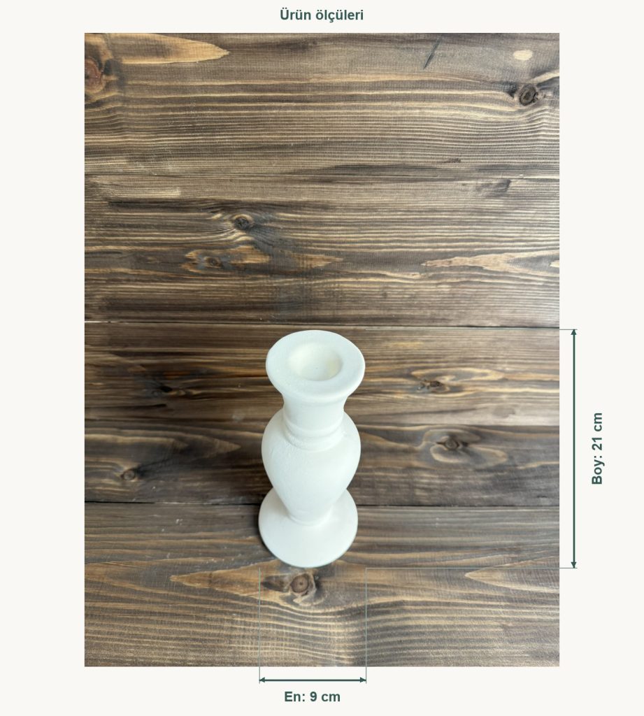 Ham Seramik Vela Şamdan - En 9 cm, Boy (Yükseklik) 21 cm