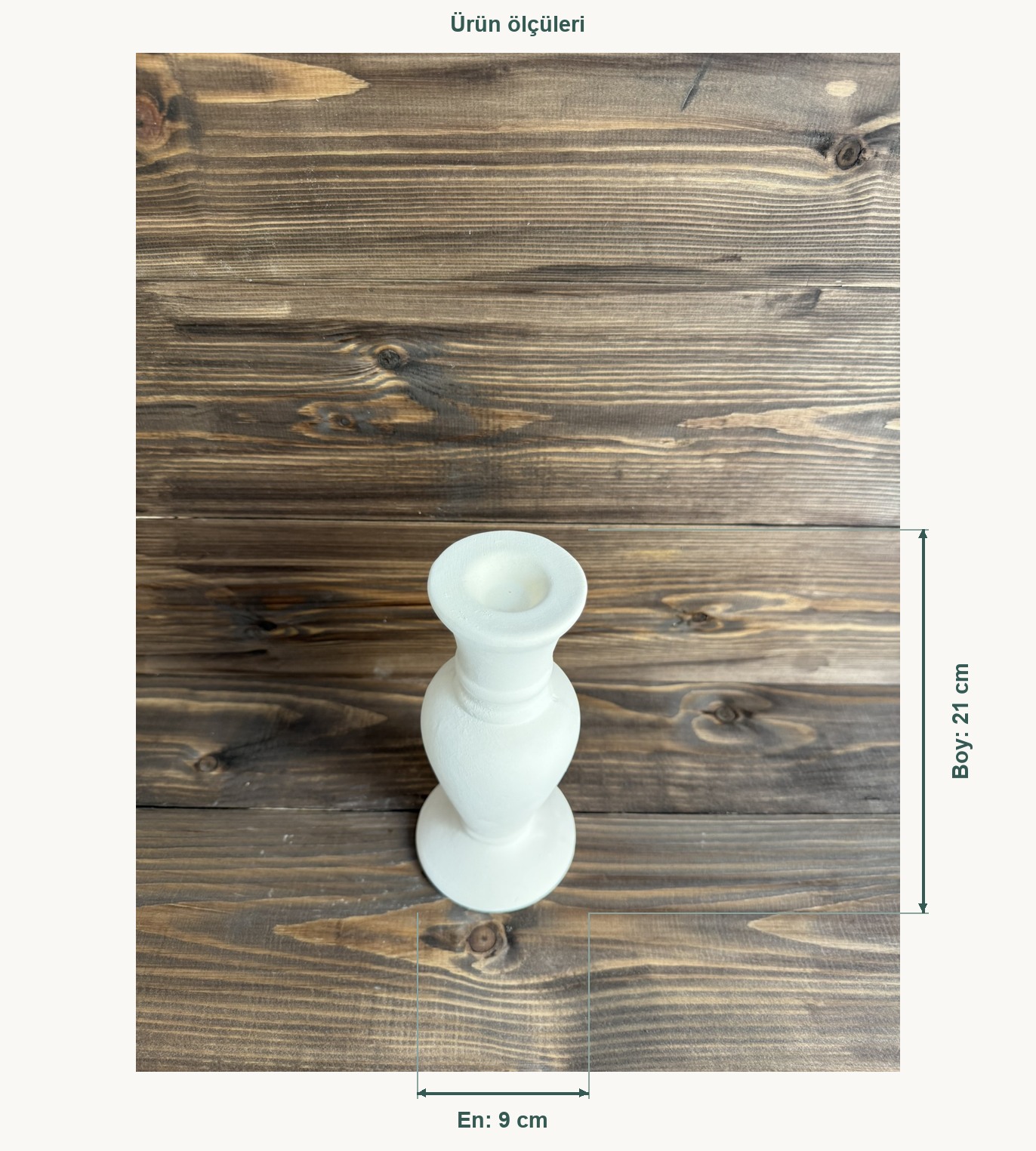Ham Seramik Vela Şamdan - En 9 cm, Boy (Yükseklik) 21 cm
